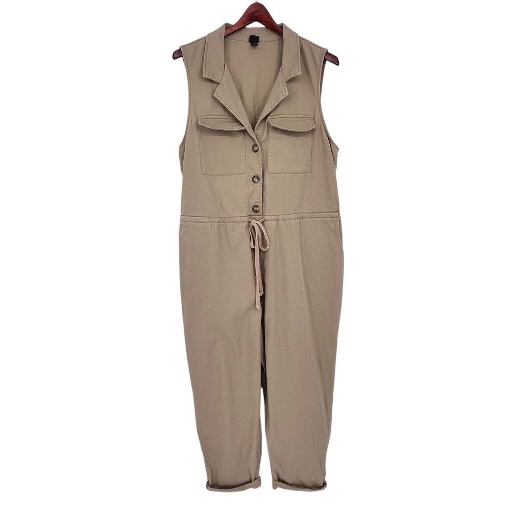 Wild Fable Khaki‎ Sleeveless Utility Jumpsuit XL Button Front Utility